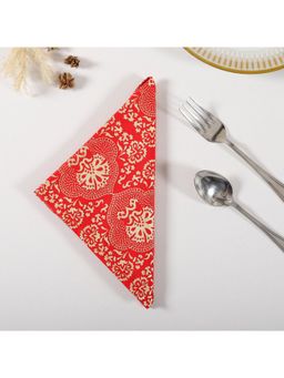 RATAN JAIPUR - Red & Gold Cotton Napkin Set of 6