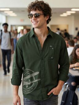 Bewakoof - Mens Green Printed Oversized Casual Shirt