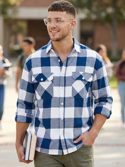 Bewakoof - Men Blue Checked Oversized Shirt