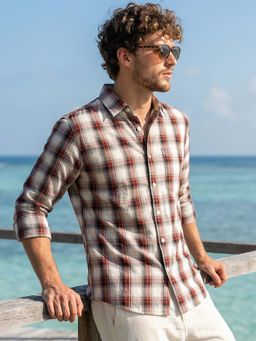 Bewakoof - Mens Beige Checked Casual Shirt