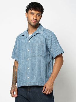 GAP - Men Blue Cotton Relaxed Fit Shirt