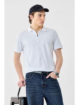 Snitch - Men White Cotton Regular Fit Polo T-Shirt