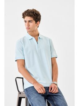 Snitch - Men Blue Cotton Regular Fit Polo T-Shirt