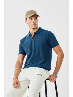 Snitch - Men Navy Blue Cotton Regular Fit Polo T-Shirt