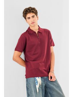 Snitch - Men Burgundy Cotton Regular Fit Polo T-Shirt