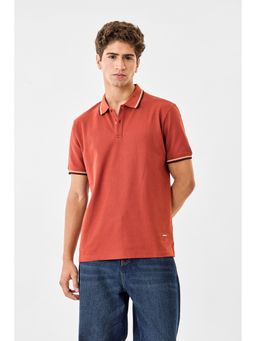 Snitch - Men Peach Cotton Regular Fit Polo T-Shirt