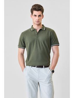 Snitch - Men Olive Cotton Regular Fit Polo T-Shirt