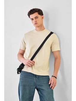 Snitch - Men Beige Cotton Regular Fit T-Shirt