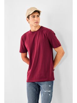 Snitch - Men Burgundy Cotton Lycra Slim Fit T-Shirt