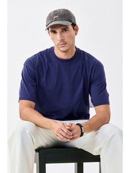 Snitch - Men Navy Blue Cotton Oversized Fit T-Shirt
