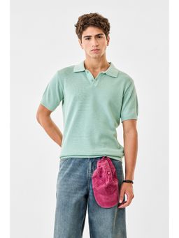 Snitch - Men Green Cotton Regular Fit Polo T-Shirt