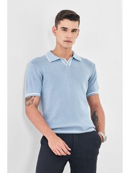 Snitch - Men Blue Cotton Regular Fit Polo T-Shirt