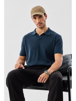 Snitch - Men Navy Blue Pure Cotton Regular Fit Polo T-Shirt