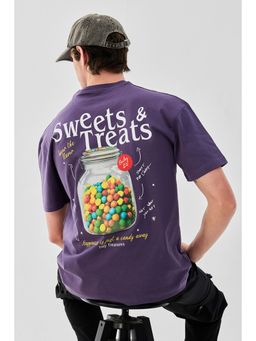 Snitch - Men Purple Cotton Oversized Fit T-Shirt
