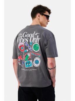 Snitch - Men Charcoal Cotton Oversized Fit T-Shirt