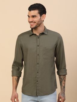 Cantabil - Men Olive Cotton Regular Fit Shirt