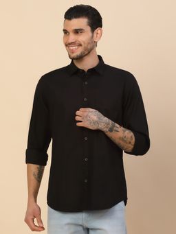 Cantabil - Men Black Cotton Regular Fit Shirt