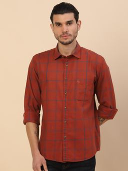 Cantabil - Men Rust Cotton Regular Fit Shirt