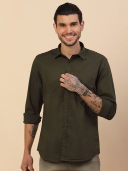 Cantabil - Men Olive Cotton Regular Fit Shirt