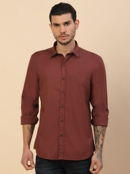 Cantabil - Men Rust Cotton Regular Fit Shirt