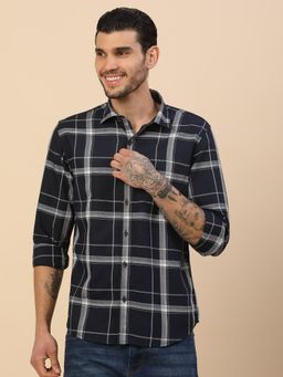 Cantabil - Men Navy Blue Cotton Regular Fit Shirt