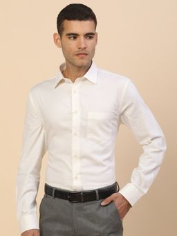 Cantabil - Men Cream Cotton Regular Fit Shirt