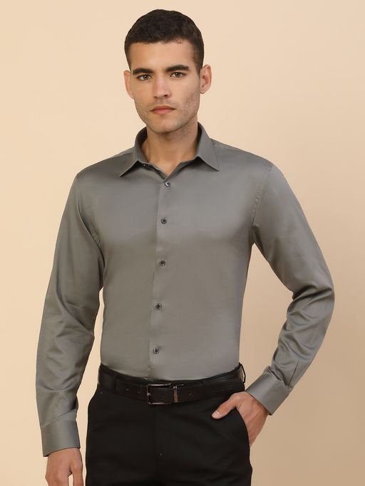 Cantabil Men Grey Cotton Regular Fit Shirt