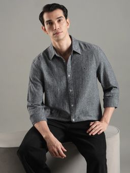 Tommy Hilfiger - Men Navy Blue Linen Regular Fit Shirt