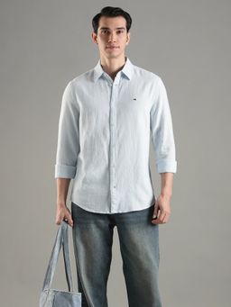 Tommy Hilfiger - Men Blue Linen Regular Fit Shirt