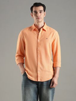 Tommy Hilfiger - Men Orange Linen Regular Fit Shirt