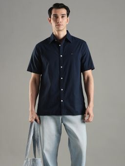 Tommy Hilfiger - Men Navy Blue Cotton Regular Fit Shirt
