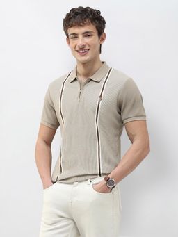 U.S. Polo Assn. Denim Co. - Men Beige Cotton Slim Fit Polo T-Shirt