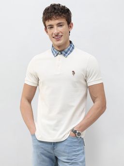 U.S. Polo Assn. Denim Co. - Men White Cotton Slim Fit Polo T-Shirt