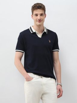 U.S. Polo Assn. Denim Co. - Men Blue Cotton Slim Fit Polo T-Shirt