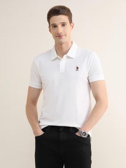 U.S. POLO ASSN. - Men White Cotton Slim Fit Polo T-Shirt