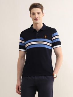 U.S. POLO ASSN. - Men Blue Cotton Slim Fit Polo T-Shirt