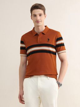 U.S. POLO ASSN. - Men Brown Cotton Slim Fit Polo T-Shirt