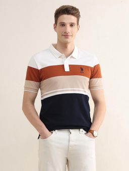 U.S. POLO ASSN. - Men Multi-Color Cotton Slim Fit Polo T-Shirt