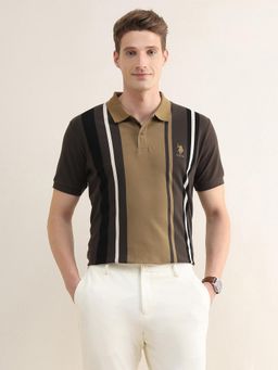 U.S. POLO ASSN. - Men Green Cotton Slim Fit Polo T-Shirt