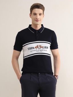 U.S. POLO ASSN. - Men Blue Cotton Slim Fit Polo T-Shirt