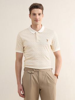 U.S. POLO ASSN. - Men Beige Cotton Slim Fit Polo T-Shirt