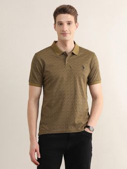 U.S. POLO ASSN. - Men Green Cotton Slim Fit Polo T-Shirt