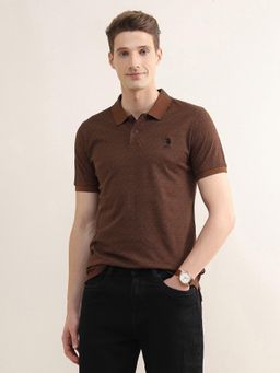 U.S. POLO ASSN. - Men Brown Cotton Slim Fit Polo T-Shirt
