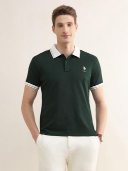 U.S. POLO ASSN. - Men Green Cotton Slim Fit Polo T-Shirt