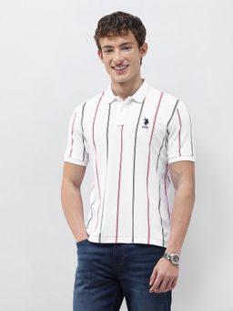 U.S. POLO ASSN. - Men White Cotton Slim Fit Polo T-Shirt