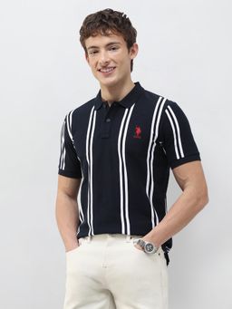 U.S. POLO ASSN. - Men Blue Cotton Slim Fit Polo T-Shirt