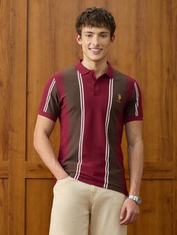 U.S. POLO ASSN. - Men Red Cotton Slim Fit Polo T-Shirt