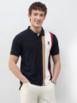U.S. POLO ASSN. - Men Blue Cotton Slim Fit Polo T-Shirt