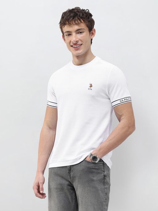 U.S. POLO ASSN. Men White Cotton Slim Fit T-Shirt