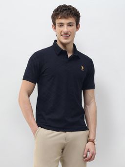 U.S. POLO ASSN. - Men Blue Cotton Slim Fit Polo T-Shirt